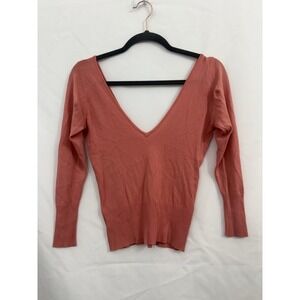 Zara Coral V Neck Stretchy Long Sleeve Crop Top Womens‎ Size Small